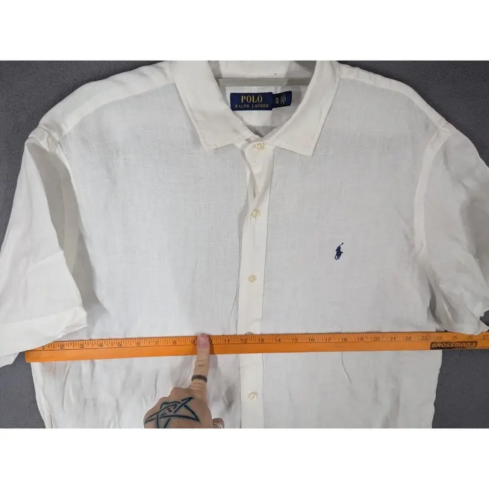Polo Ralph Lauren Mens XL 100% Linen White Button Up Shirt Long Sleeve